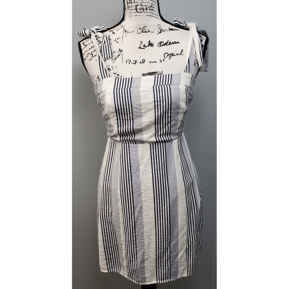 Sage Dresses & Skirts - SAGE The Label‎ Mini Dress Women's S Navy White Striped Lined Tie Strap Back Zip